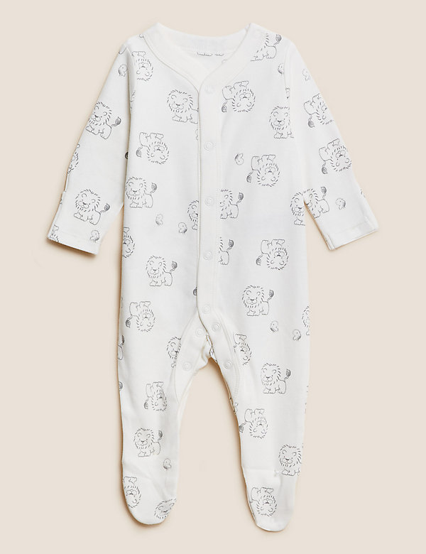 Pure Cotton Lion Print Sleepsuits (0-3 Yrs) - JP