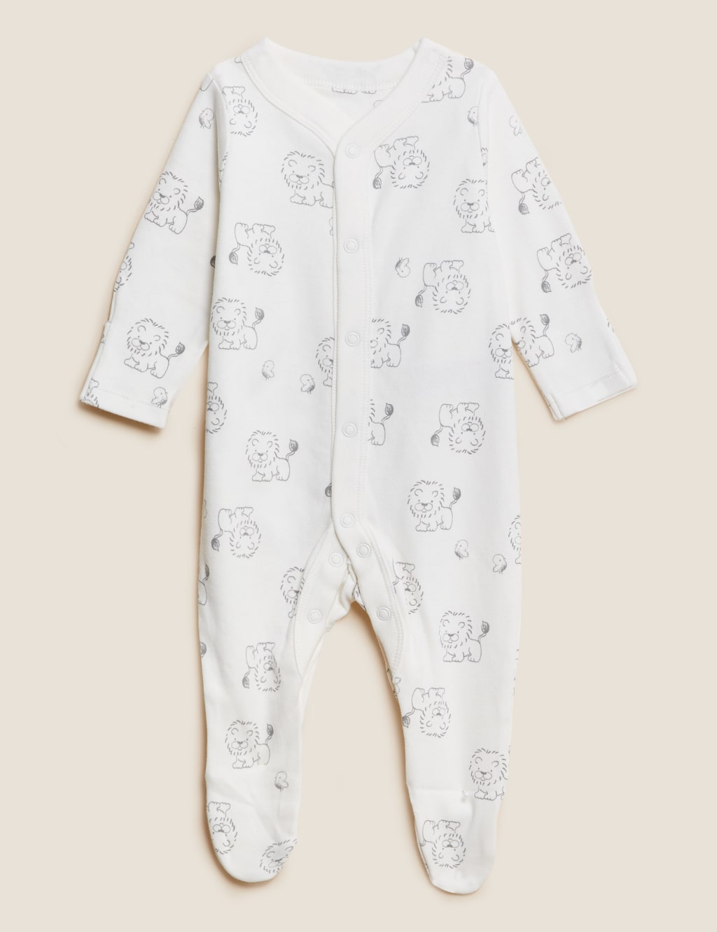Pure Cotton Lion Print Sleepsuits (0-3 Yrs) image 2