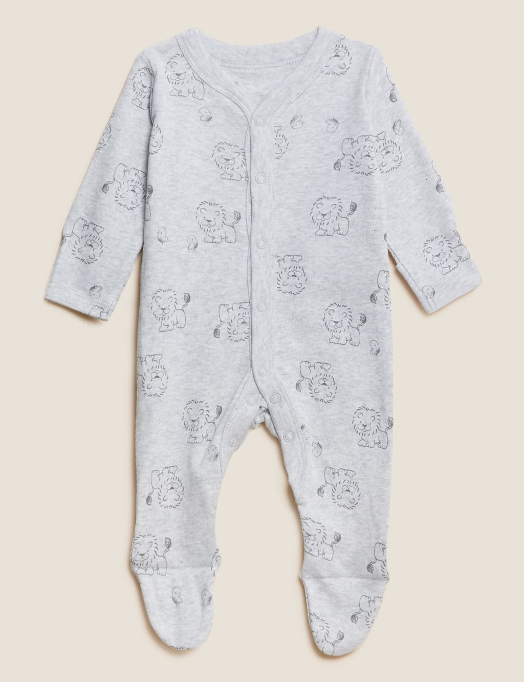 Pure Cotton Lion Print Sleepsuits (0-3 Yrs) image 4