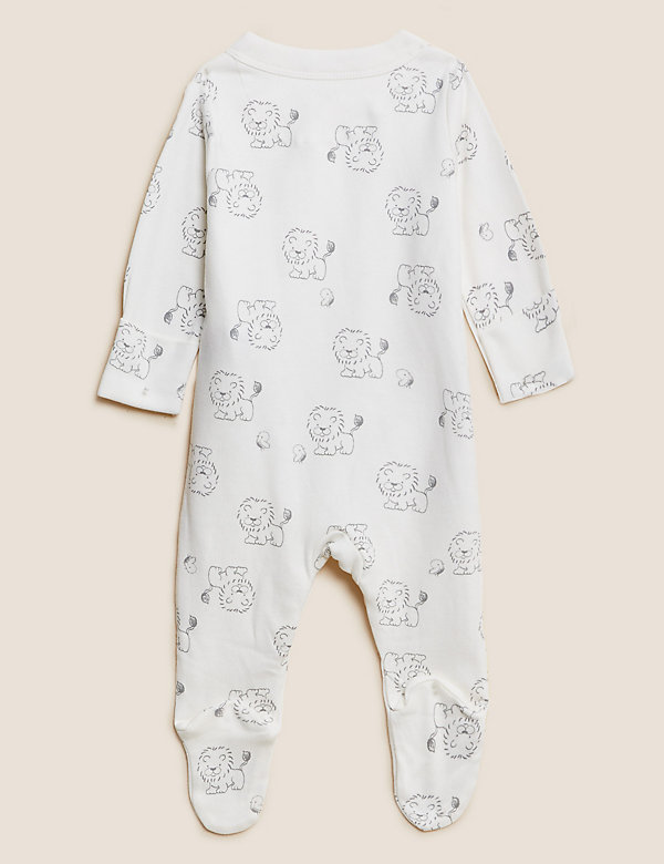 Pure Cotton Lion Print Sleepsuits (0-3 Yrs) - NL