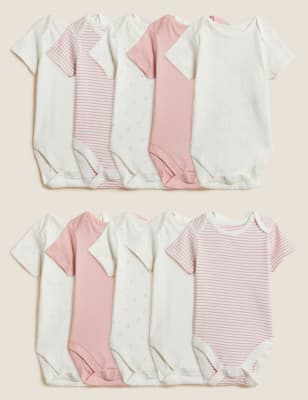 

M&S Collection Pack de 10 bodies 100% algodón estampados (5 lbs-3 años) - Pink, Pink