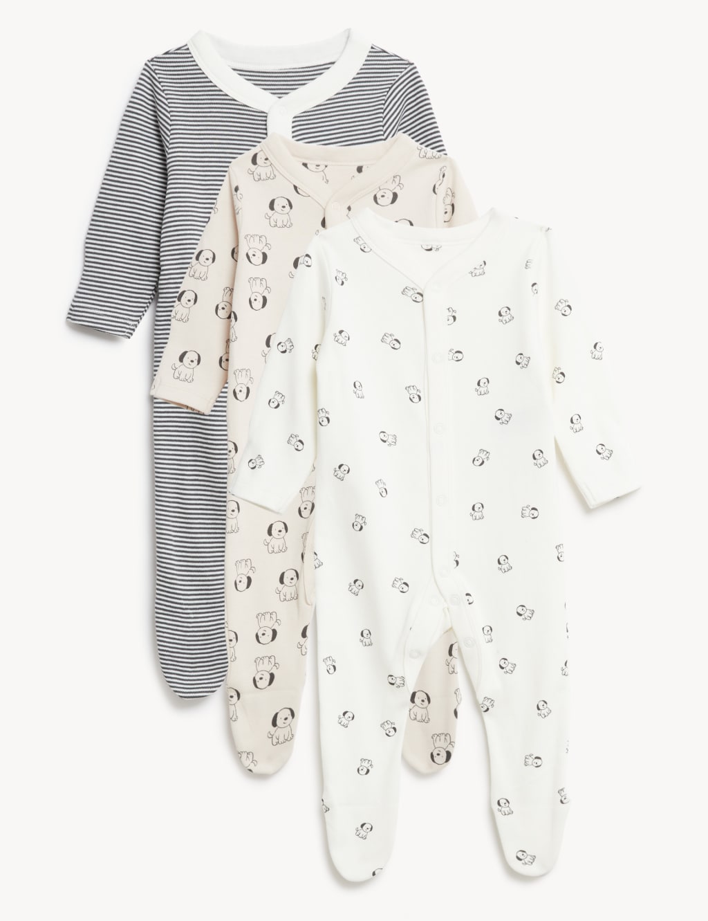 3pk Pure Cotton Dog & Striped Sleepsuits (0-3 Yrs) image 1