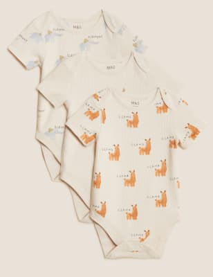 Marks And Spencer Unisex,Boys,Girls M&S Collection 3pk Pure Cotton Printed Bodysuits (0-3 Yrs) - Multi