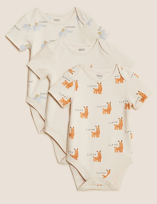 Marks And Spencer Unisex,Boys,Girls M&S Collection 3pk Pure Cotton Printed Bodysuits (0-3 Yrs) - Multi, Multi