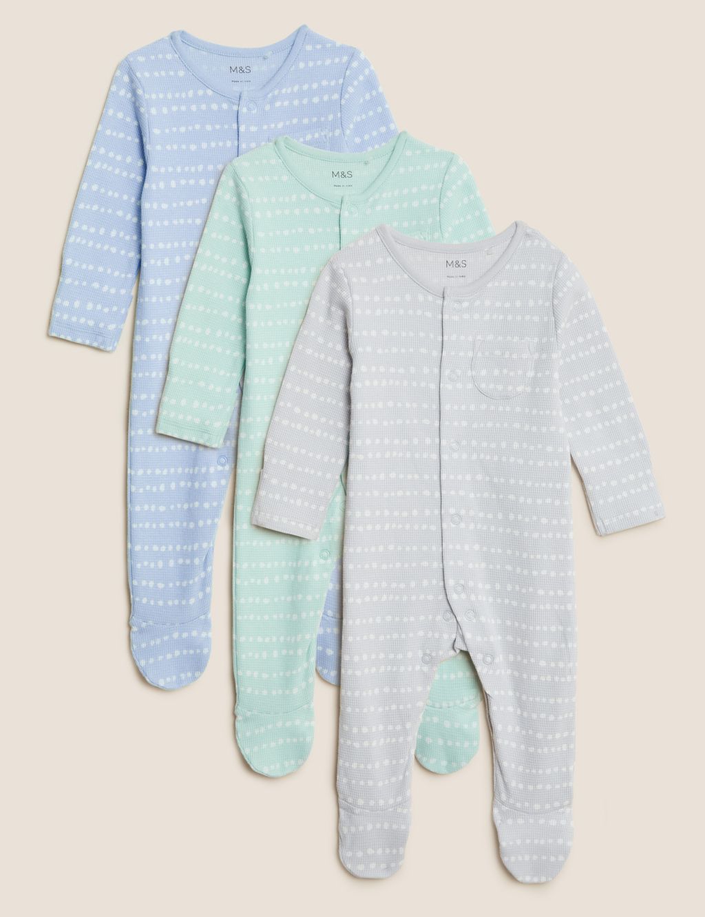 3pk Pure Cotton Striped Sleepsuits (61/2lbs - 3 Yrs) image 1