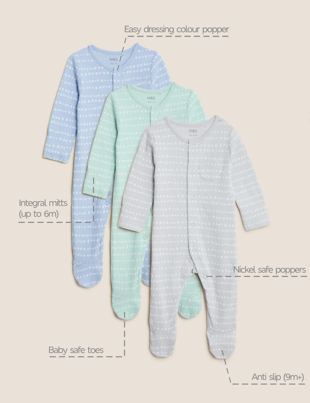 3pk Pure Cotton Striped Sleepsuits (61/2lbs - 3 Yrs) image 9