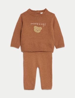 2pc Cotton Rich Knitted Bear Outfit (7lbs-1 Yr)