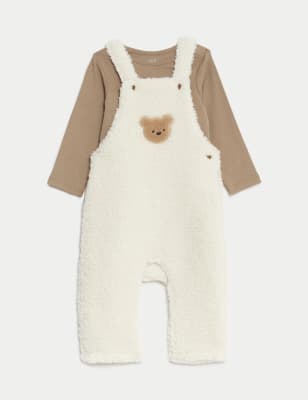 

Boys M&S Collection 2pc Borg Dungaree Outfit (7lbs-1 Yrs) - Cream Mix, Cream Mix