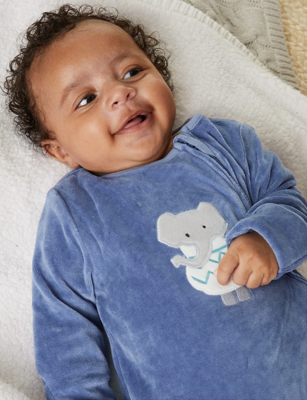 Cotton Rich Velour Elephant Sleepsuit (7lbs-1 Yrs) image 6