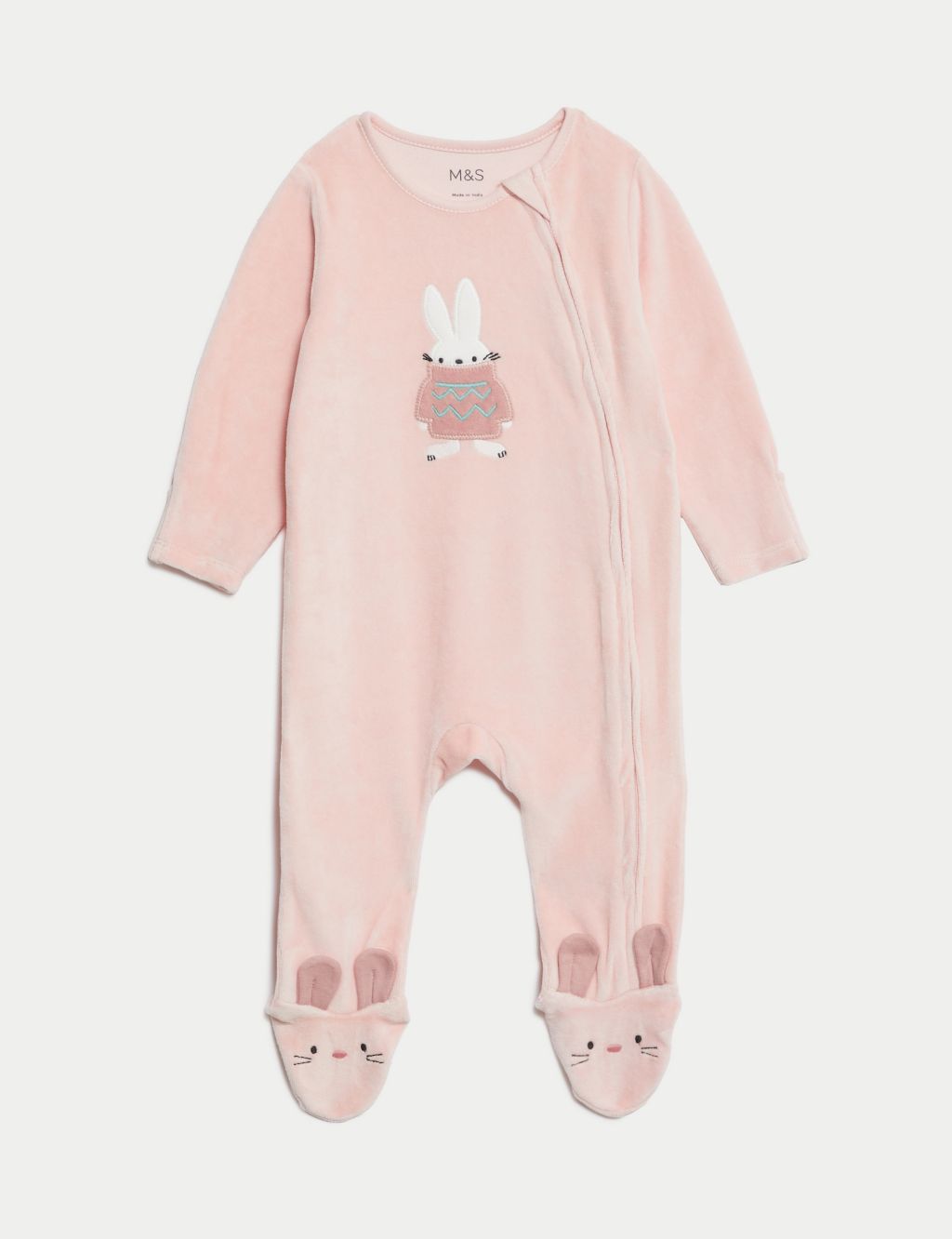 Cotton Rich Velour Bunny Sleepsuit (7lbs-1 Yrs) image 2