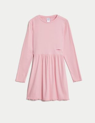 M&S Girls Adaptive Cotton Rich Dress (2-16 Yrs) - 3-4 Y - Pink, Pink,Black Mix
