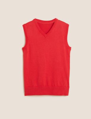 M&S School Unisex Pure Cotton StayNewtm Tank Top (3-16 Yrs) - 11-12 - Red, Red