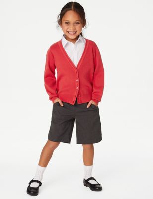 M&S Girl's Cotton Cardigan (2-18 Yrs) - 4-5 YREG - Red, Red