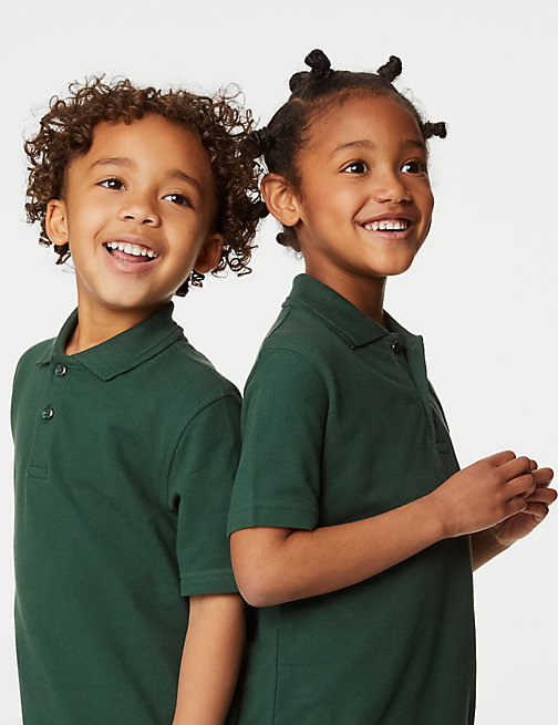 Marks And Spencer Unisex,Boys,Girls M&S Collection Unisex Pure Cotton Polo Shirt (2-16 Yrs) - Bottle Green, Bottle Green