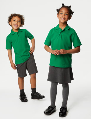 M&S Unisex Pure Cotton Polo Shirt (2-16 Yrs) - 12-13 - Emerald, Emerald,Bottle Green,Jade