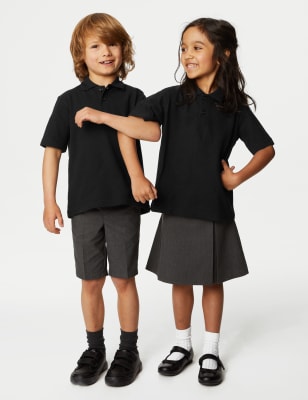 Unisex,Boys,Girls M&S Collection Unisex Pure Cotton Polo Shirt (2-16 Yrs) - Black, Black