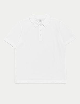 M&S Girls School Girl's Pure Cotton Polo Shirt (2-18 Yrs) - 10-11 - White, White