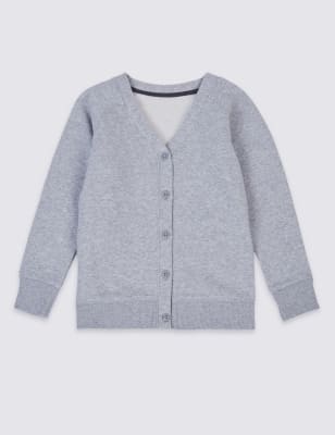 

Girls M&S Collection Cotton Sweat School Cardigan with StayNEW™ (2-16 Yrs) - Grey Marl, Grey Marl