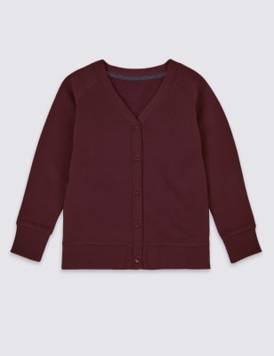 

Girls M&S Collection Cotton Sweat School Cardigan with StayNEW™ (2-16 Yrs) - Burgundy, Burgundy