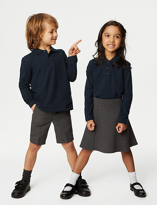 Marks And Spencer Unisex,Boys,Girls Unisex Long Sleeve Polo Shirt (2-16 Yrs) - Dark Navy