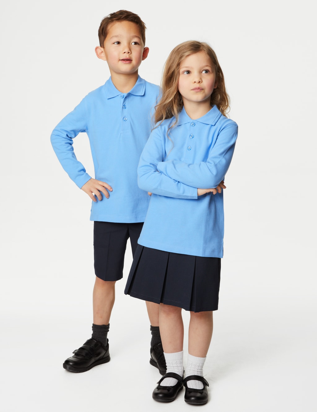 Long sleeve blue school polo shirts top
