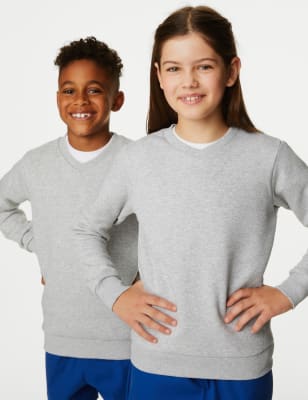 M&S Unisex Cotton V-Neck Sweatshirt (2-16 Yrs) - 4-5 YREG - Grey Marl, Grey Marl