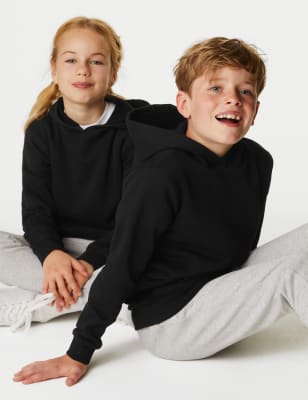 M&S Unisex Cotton Hooded Sweatshirt (2-18 Yrs) - 15-16 - Black, Black,Dark Navy