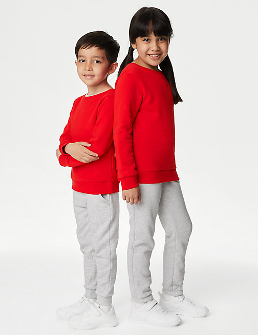 Marks And Spencer Unisex,Boys,Girls M&S Collection School Unisex Cotton Regular Fit Sweatshirt (2-16 Yrs) - Red, Red
