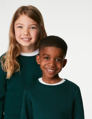 Marks And Spencer Unisex,Boys,Girls M&S Collection School Unisex Cotton Regular Fit Sweatshirt (2-16 Yrs) - Bottle Green, Bottle Green