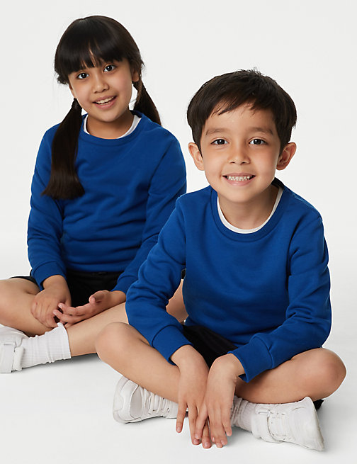 Marks And Spencer Unisex,Boys,Girls M&S Collection School Unisex Cotton Regular Fit Sweatshirt (2-16 Yrs) - Royal Blue, Royal Blue