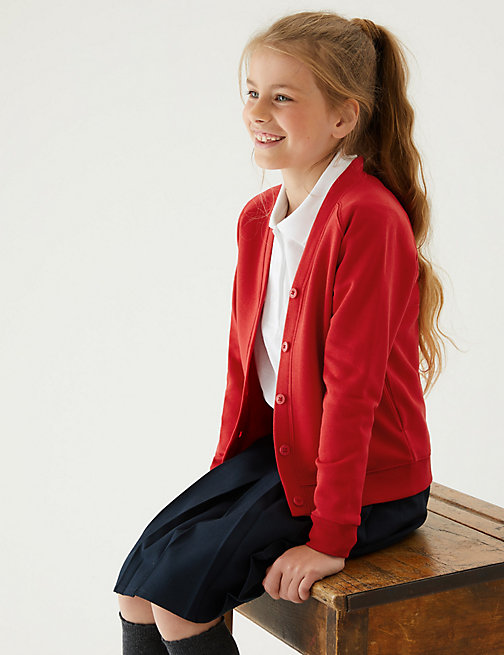 Marks And Spencer Girls M&S Collection Girls' Cotton Regular Fit School Cardigan (2-16 Yrs) - Red