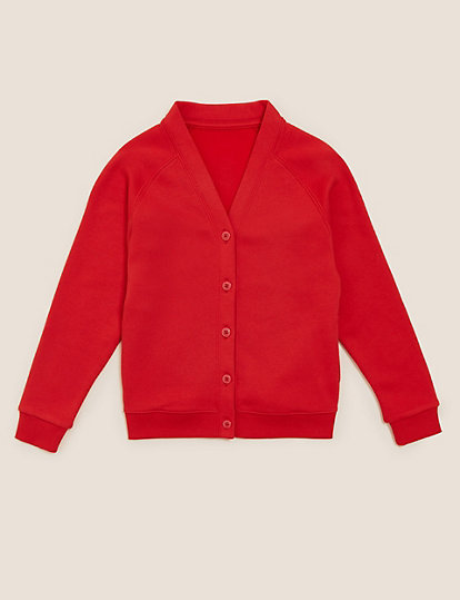 M&S Collection Girls' Cotton Regular Fit School Cardigan (2-16 Yrs) - 44-46Reg - Red, Red