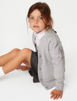 M&S Girls Girl's Cotton Regular Fit School Cardigan (2-16 Yrs) - 11-12REG - Grey Marl, Grey Marl