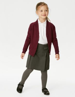 M&S Girls Cotton Regular Fit School Cardigan (2-16 Yrs) - 41-43REG - Burgundy, Burgundy,Grey Marl,Ro