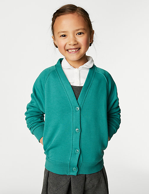 Marks And Spencer Girls M&S Collection Girls' Cotton Regular Fit School Cardigan (2-16 Yrs) - Jade, Jade
