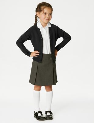M&S Girls Cotton Regular Fit School Cardigan (2-16 Yrs) - 12-13REG - Black, Black,Grey Marl,Bottle G
