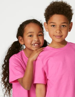 Marks And Spencer Unisex,Boys,Girls M&S Collection Unisex Pure Cotton T-Shirt (2-16 Yrs) - Pink, Pink