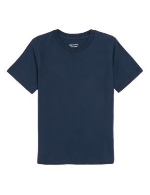 Unisex,Boys,Girls M&S Collection Unisex Pure Cotton T-Shirt (2-16 Yrs) - Dark Navy