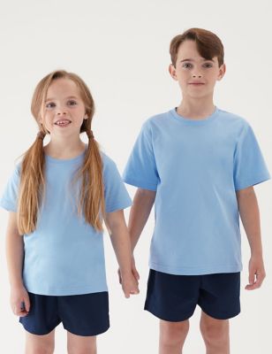 Marks And Spencer Unisex,Boys,Girls M&S Collection Unisex Pure Cotton T-Shirt (2-16 Yrs) - Pale Blue, Pale Blue