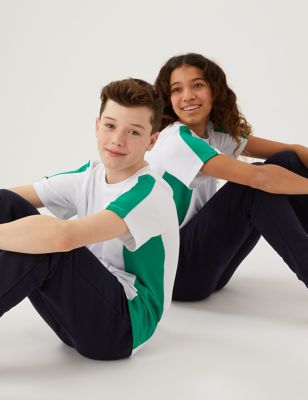 M&S Unisex Active T-Shirt (3-16 Yrs) - 12-13 - White/Green, White/Green,Dark Grey,Pink Mix,Pink,Blac