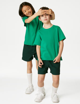 Unisex,Boys,Girls M&S Collection Unisex Pure Cotton Sports Shorts (2-16 Yrs) - Bottle Green, Bottle Green