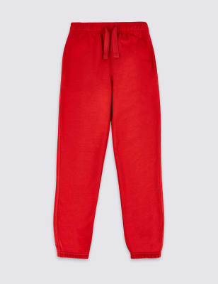 M&S Unisex Cotton Rich Regular Fit Joggers (2-18 Yrs) - 3-4 Y - Red, Red,Black,Burgundy,Grey Marl,Bo