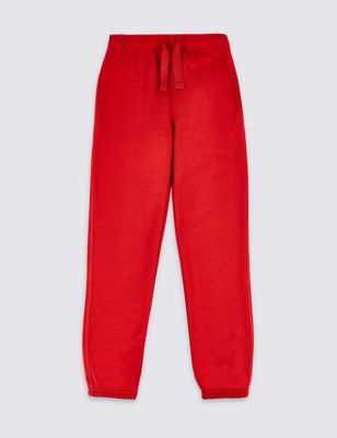 M&S Unisex Cotton Rich Regular Fit Joggers (2-18 Yrs) - 6-7 Y - Red, Red,Dark Navy,Bottle Green,Grey