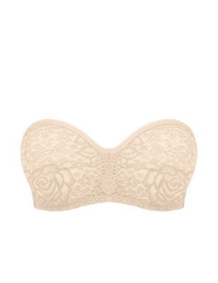Wacoal Womens Halo Floral Lace Wired Strapless Bra - 34B - Beige, Beige,Black,Ivory