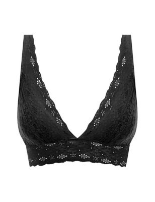 Wacoal Womens Halo Floral Lace Non Wired Plunge Bra - 32 - Black, Black,Beige