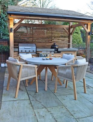 Royalcraft Luna Round Concrete Table & 4 Roma Chairs - Natural, Natural