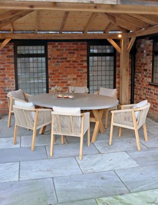 Royalcraft Luna Ellipse Concrete Table & 6 Roma Chairs - Natural, Natural