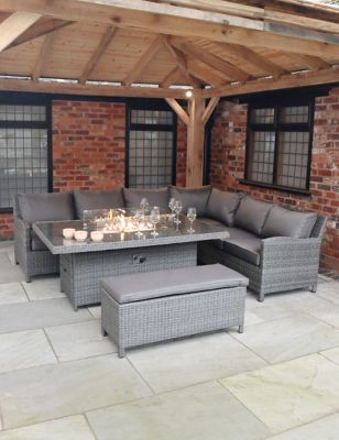 Royalcraft Paris Fire Pit Deluxe Rectangle Dining Set - Grey, Grey