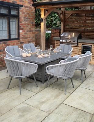 Royalcraft Aspen 6 Seater Garden Fire Pit Table & Chairs - Grey, Grey