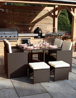 Royalcraft Cannes 8 Seater Rattan Garden Cube Dining Set - Brown Mix, Brown Mix,Grey